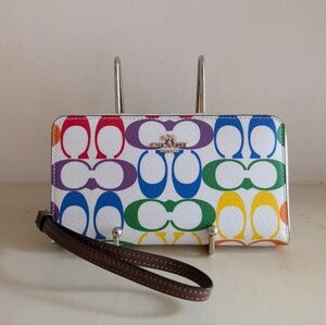Coach Signature Rainbow Zip Around Wallet